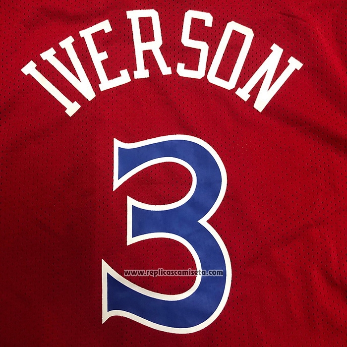 Camiseta Manga Corta Philadelphia 76ers Allen Iverson #3 Rojo